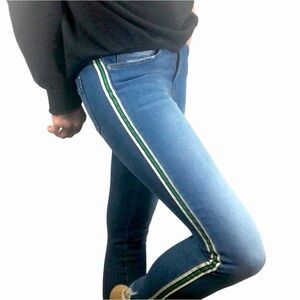 Zara Y2K Jeans Racing Stripe Sporty Streetwear Sz 4 Skinny Stretch Mid-Rise